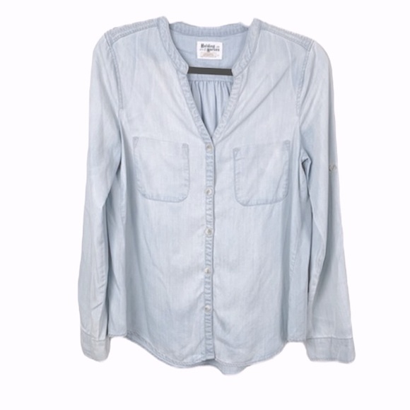 Holding Horses Anthropolgie Lightweight Embroidered Chambray Button Down Size XS - Picture 1 of 4